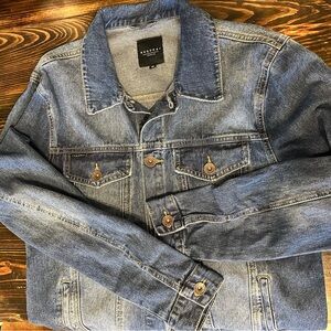 Request Premium Distressed Denim Jacket with Button Detail